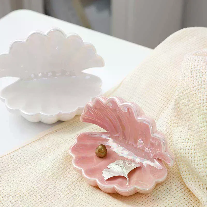 Jewelry Storage Box Shell Shape Necklace Pendant Tray Mini Jewelry Organizer For Party Valentines Day Home Decor Ceramic