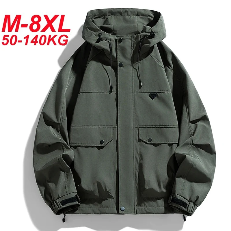 

8XL Мужская куртка Осенние ветровки с капюшоном 7XL 6XL Плюс Размер Корейская мода Свободное пальто Ветрозащитные повседневные весенние куртки для мужчин