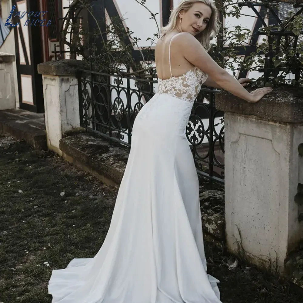 LAYOUT NICEB Plus Size Spaghetti Strap abiti da sposa Appliques Backless abiti da sposa senza maniche sirena vestidos de fiesta 2024LAYOUT NICEB Plus Size Spaghetti Strap abiti da sposa Appliques Backless abiti da spos