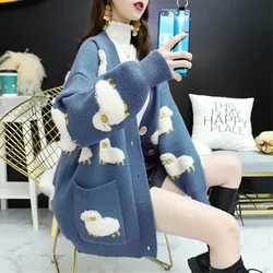 Fashion Loose Oversized Knitted Cardigan Women Clothes Netred Casual Elastic Lady Beautiful Sheep Graphic Sweater Cardigan 2
