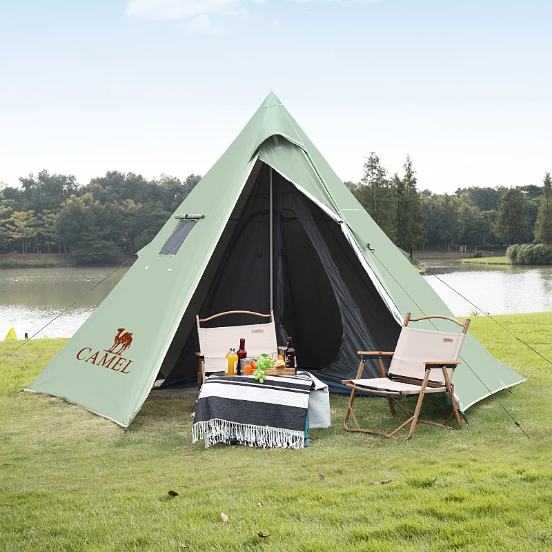 Imagem -04 - Golden Oak Outdoor Camping Pentagonal Pirâmide Tenda Rainproof Piquenique Prata Pintado Protetor Solar Indian Tendas Suprimentos