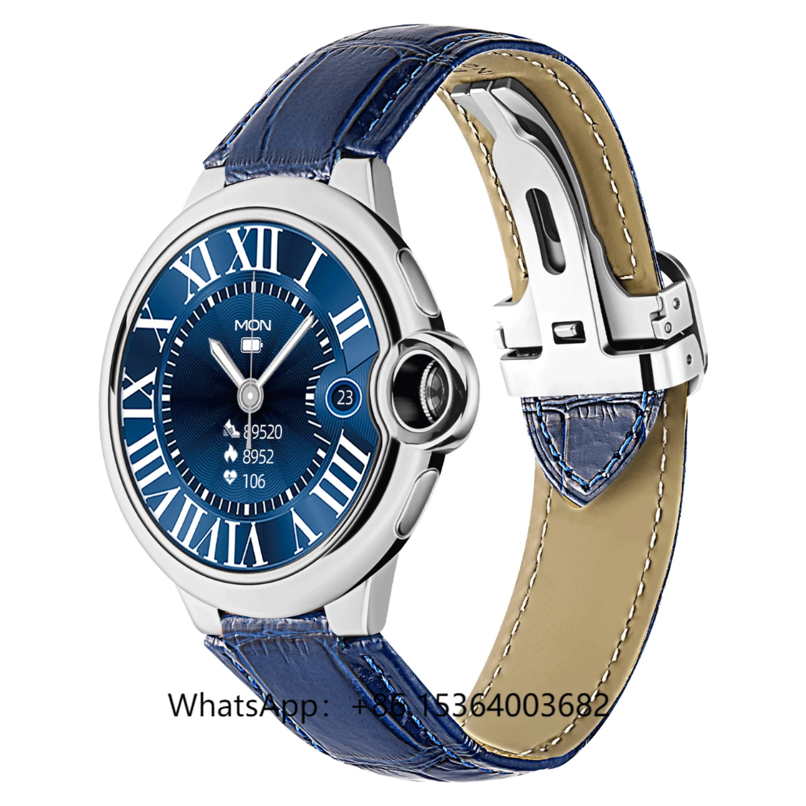 

TJXL-Global AW28 Smart Watch Leather Strap BT Calling Health-Oxygen Monitor - Rotating Dial for IOS/Android Business & Outdoor