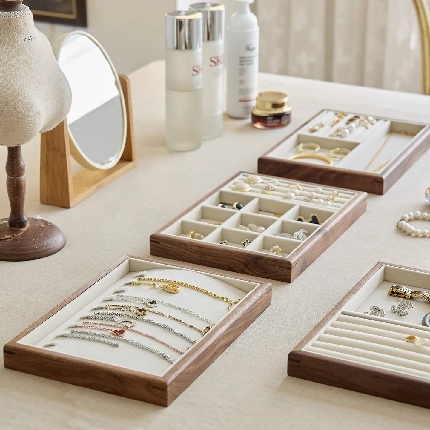 Walnut jewelry gold storage tray shopping mall counter jewelry store hand jewelry photo display tray