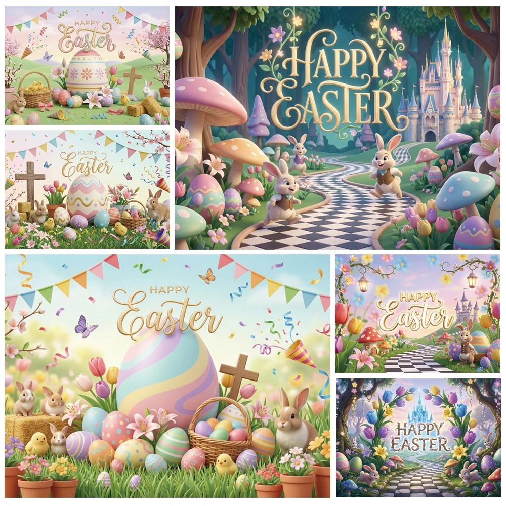 

MOON.QG Easter Castle Forest Backdrop Eggs Bunny Path Background Photography Child Accessories Shooting Props Decor Photo Booth