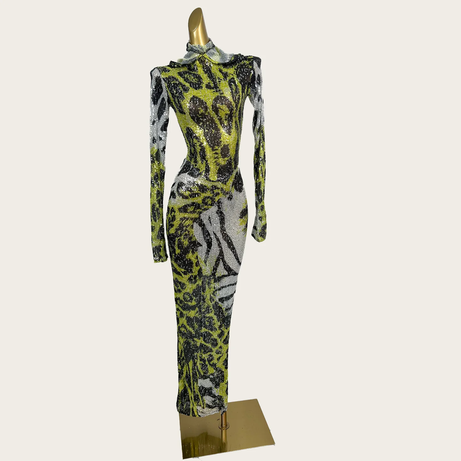 

Halloween Dress-up Hooded Long Dress Sexy Women Tight Fitting Dress Streamer Theme Party Outfit Drag Queen Performer Wear