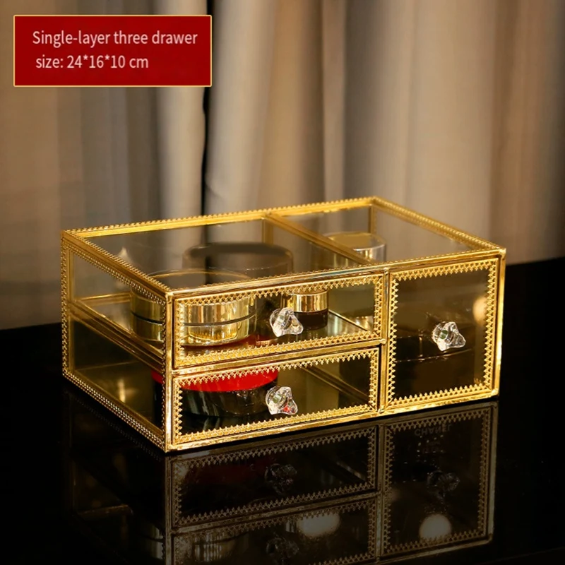 Elegant Vanity Storage With Touch Of Gold, Great For Lipsticks And Brushes, Clear Visibility