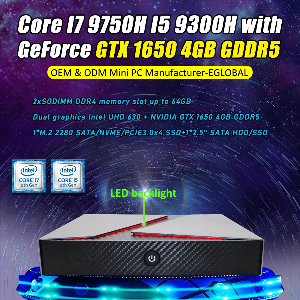 EGLOBAL Mini PC Gamer Intel i9 10880H 8 النوى مع Nvidia GTX1650 4G Graphics Windows 11 كمبيوتر مكتبي للألعاب