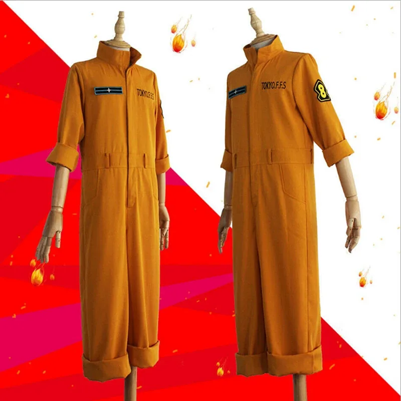 Anime Fire Force Shinra Kusakabe Cosplay mono naranja uniforme del equipo traje Arthur Boyle hombre disfraz de Halloween; 6'x, 9;y'