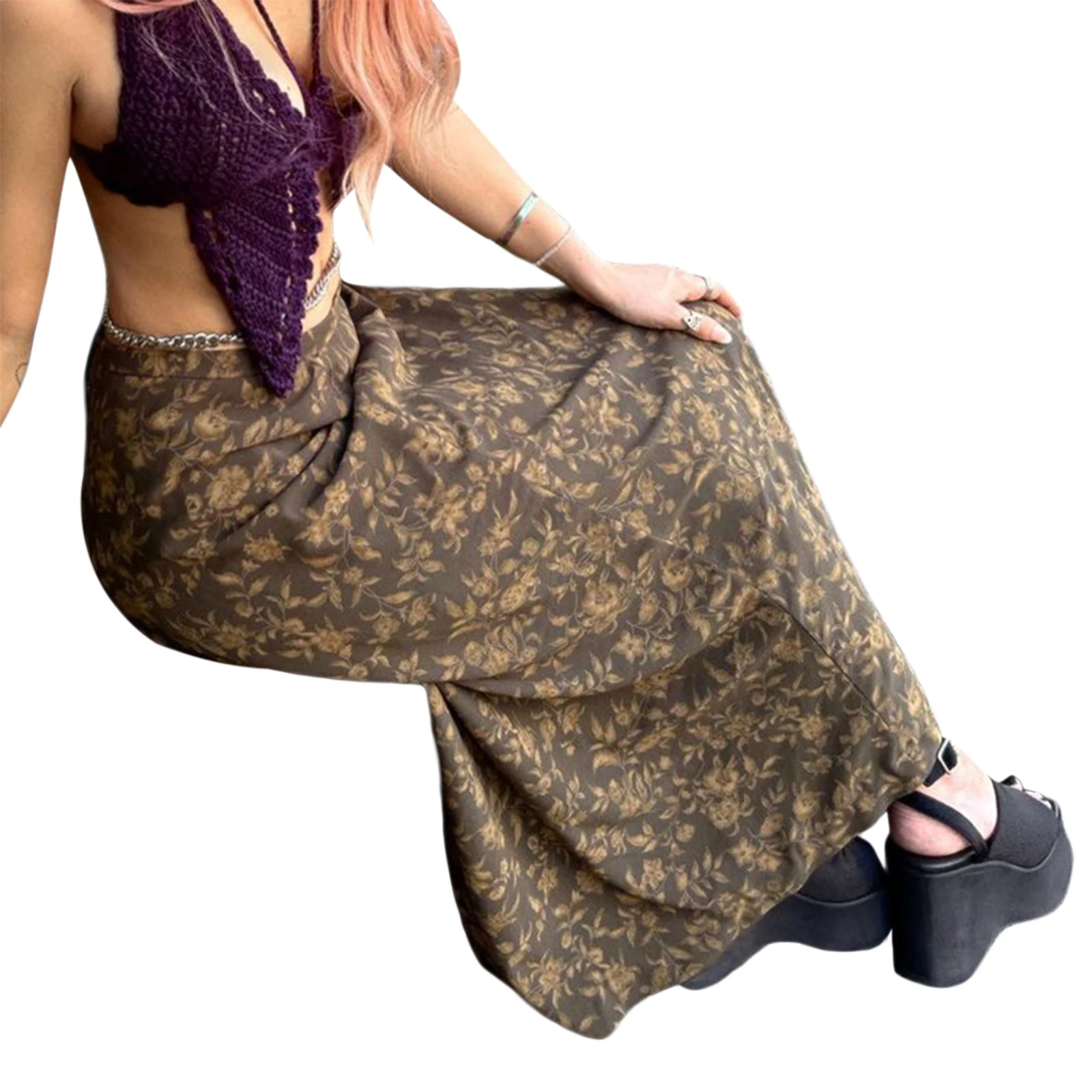 المرأة الرجعية طويلة مستقيم نصف تنورة ، طباعة مريحة ، حزب الشارع ، الربيع ، الصيف #3