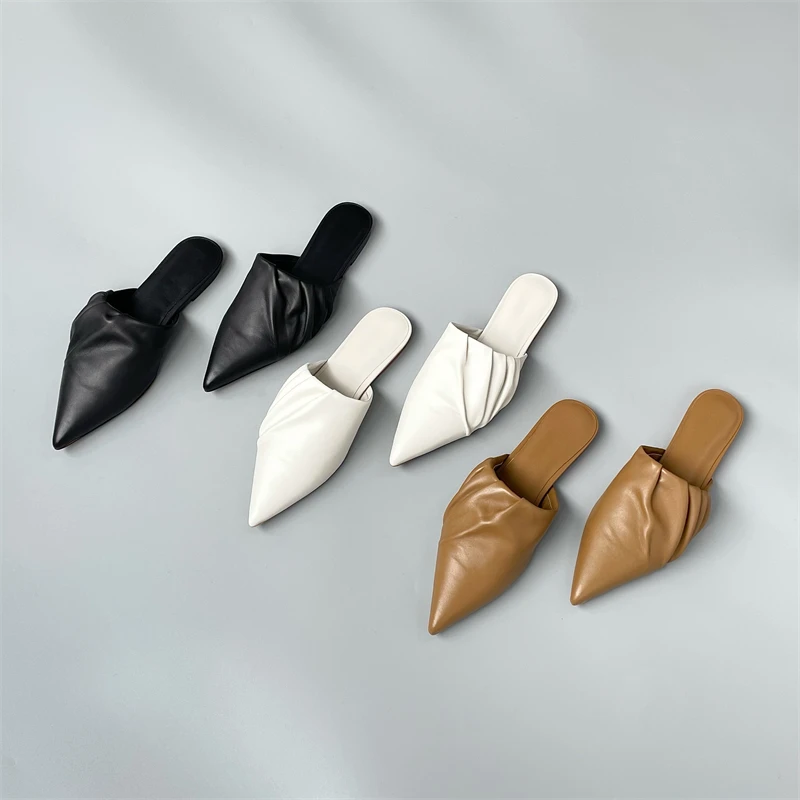 

High-grade European and American Sandals and Slippers Pointed Toe Comfortable Sheepskin Low-heeled Fashion Slippers