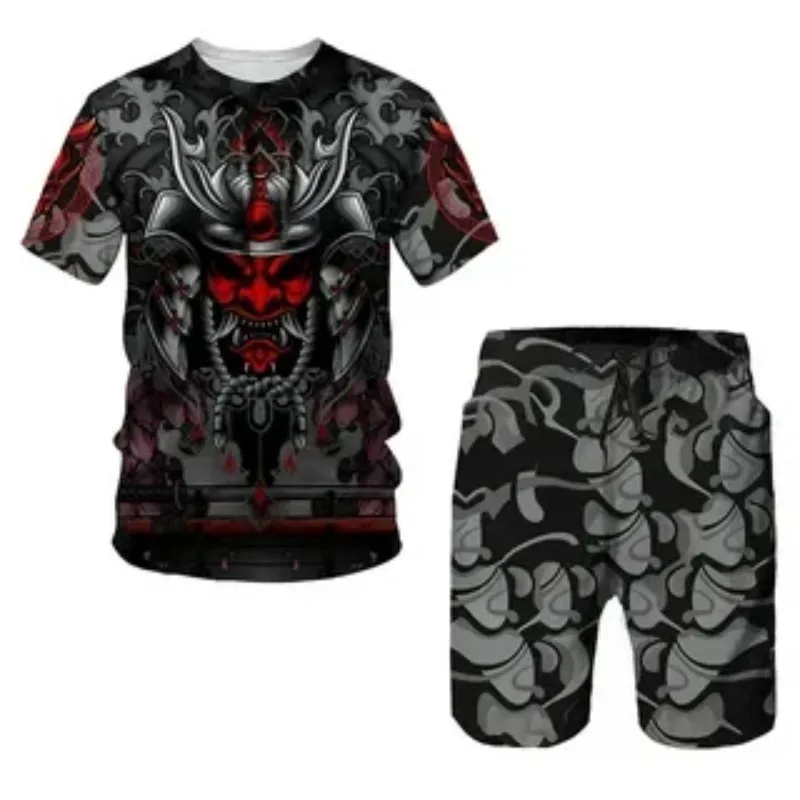 2025 3D Fun Trendy Printed Summer Men's T-shirt Sports Set Two Piece Set Horror T-shirt Short Sleeve Shorts