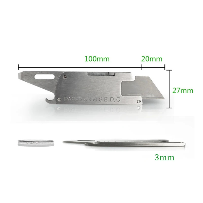 Push-Pull-Messer aus Edelstahl mit austauschbarer Klinge, multifunktionaler Flaschenöffner, Schraubendreher, EDC Express Box Knife Surviva – Detail 1