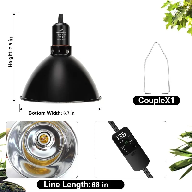 

Reptile Heat Lamp Dome 85 Inch with Thermostat Control for Terrarium Lighting Amphibian Habitat Accessories
