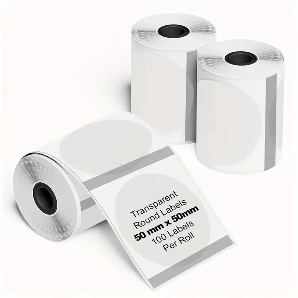 

3Rolls M110 Transparent circular Adhesive Label 30mm 50mm For Phomemo M220 M221 M120 DIY Logo Barcode Tag FOR E210 P50 DETONG P1