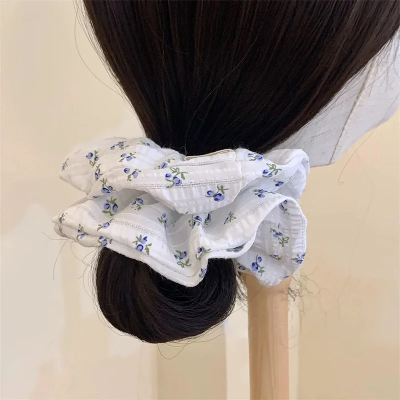 NEW Korean Floral Fabric Hair Scrunchies For Women Girls Elastic hair tie Hair Bands Ponytail Holder