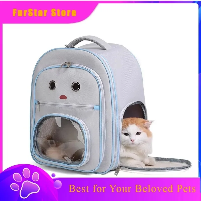 FurStarPortable Cat Backpack Foldable Waterproof Oxford Pet Carrier With Transparent Window Large Capacity For Outdoor Travel