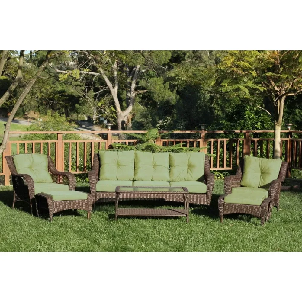 

Outdoor Patio Sofa,6 Piece Wicker Seating Set,with Green Cushions,patio Furniture Outdoor Set