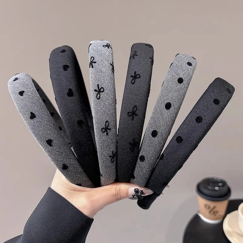 

Black and gray simple sponge headband for women all-match wide-brimmed bow Fashion Girl headband