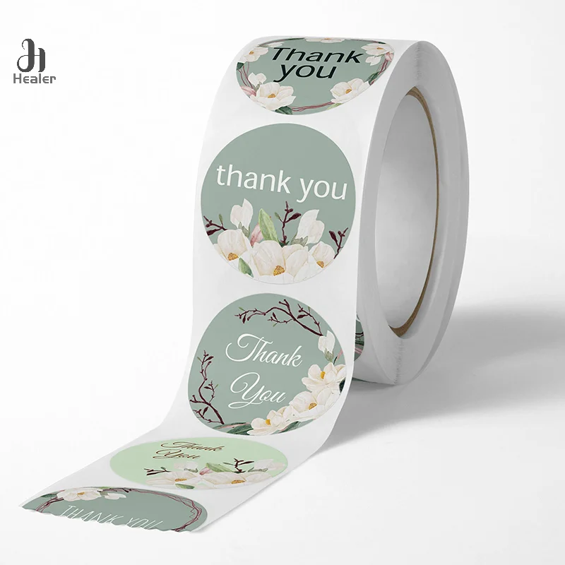 500PCS Seals Stickers Thank You Stickers For Business New Small Merci Roll Sticker Packaging Sticker Flower Rolling Label