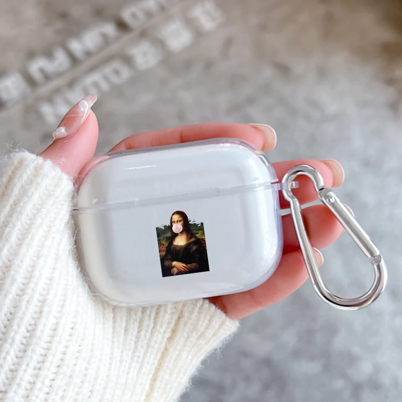 Earphone Case For Airpods 4 3 2 1 Pro3 Pro2 With Keychain David Mona Lisa For Airpods 4 Charging Clear Cover