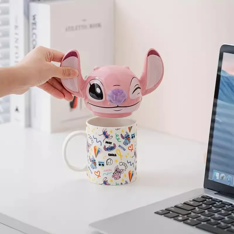 أنيمي   ليلو وستيتش   الملاك والغرزة   كوب الزوجين   تزيين   كوب سيراميك بغطاء   350 مل   كأس المكتب المنزلي   مظهر عالي   هدية