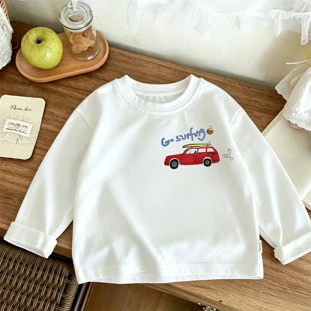 Boys Trendy Summer Little Car Double-side Print Tshirt Casual Loose Simple Tees Crewneck Base Shirt Toddler New Design Tops