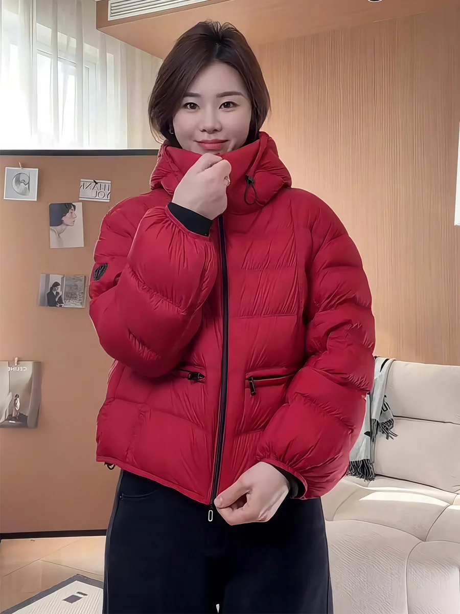 

Women's Thiened down Jaet Hooded Du Feather Warm Winter Coat ort Sle Casual Loose Fit Zipper Closure Long Sve