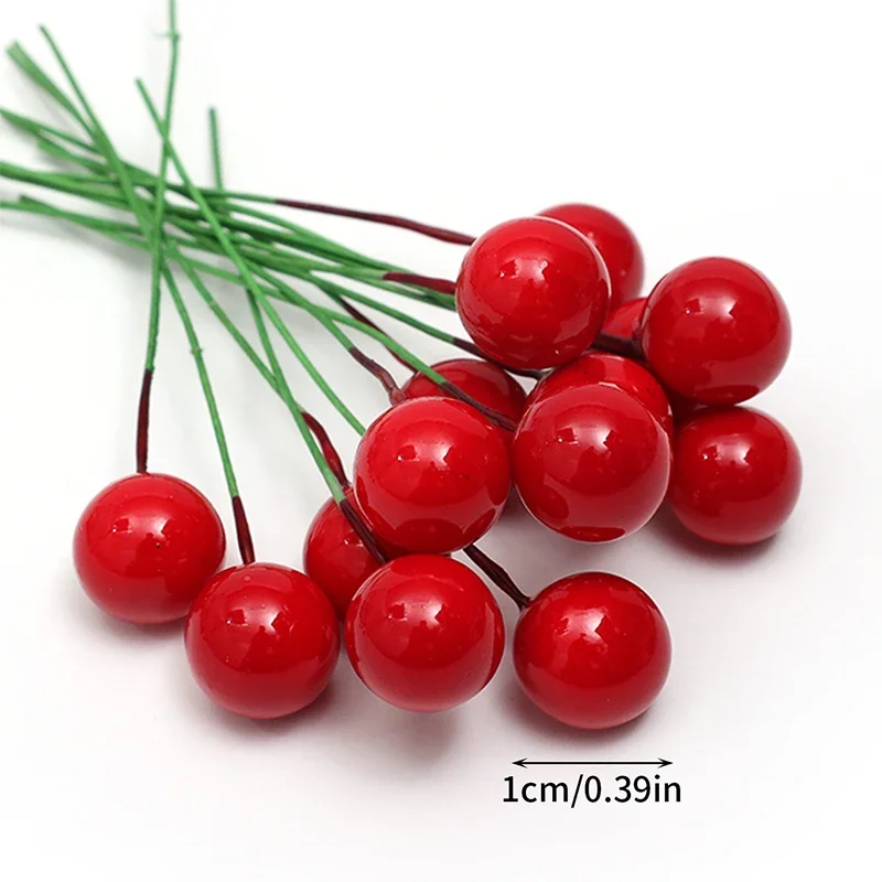 Mini Artificial Berries Red Fake Berry Stamen Beads for DIY Wreath Ornaments New Year Christmas Party Home Decoration Wholesale