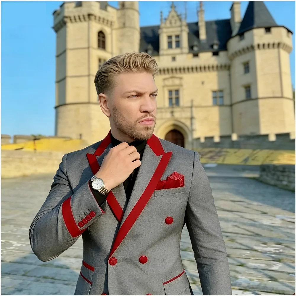 

Men's Double-breasted Tailored Tuxedo White Personalized Peak Lapel Slim Fit Groomsmen Smoking Suit Casual Outfit Set