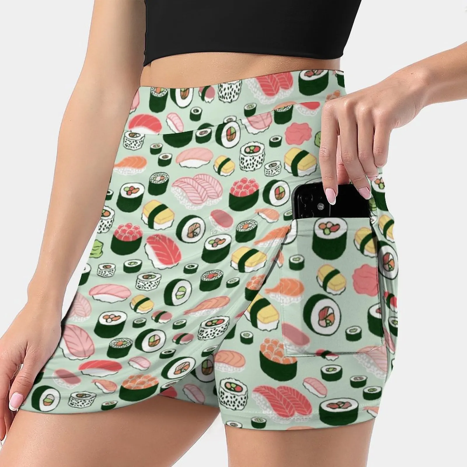 Sushi Forever! Women's skirt Sport Skort Skirt With Pocket Fashion Korean Style Skirt 4Xl Skirts Sushi Mint Food Sashimi