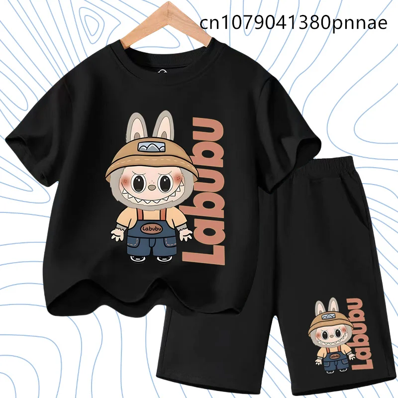 

Hot Sell 2025 New Summer Boys Labubu Cartoon Cosplay Outfit Clothes Set T-shirt Pants Kawaii Fashion Little Girl Casual Clothes