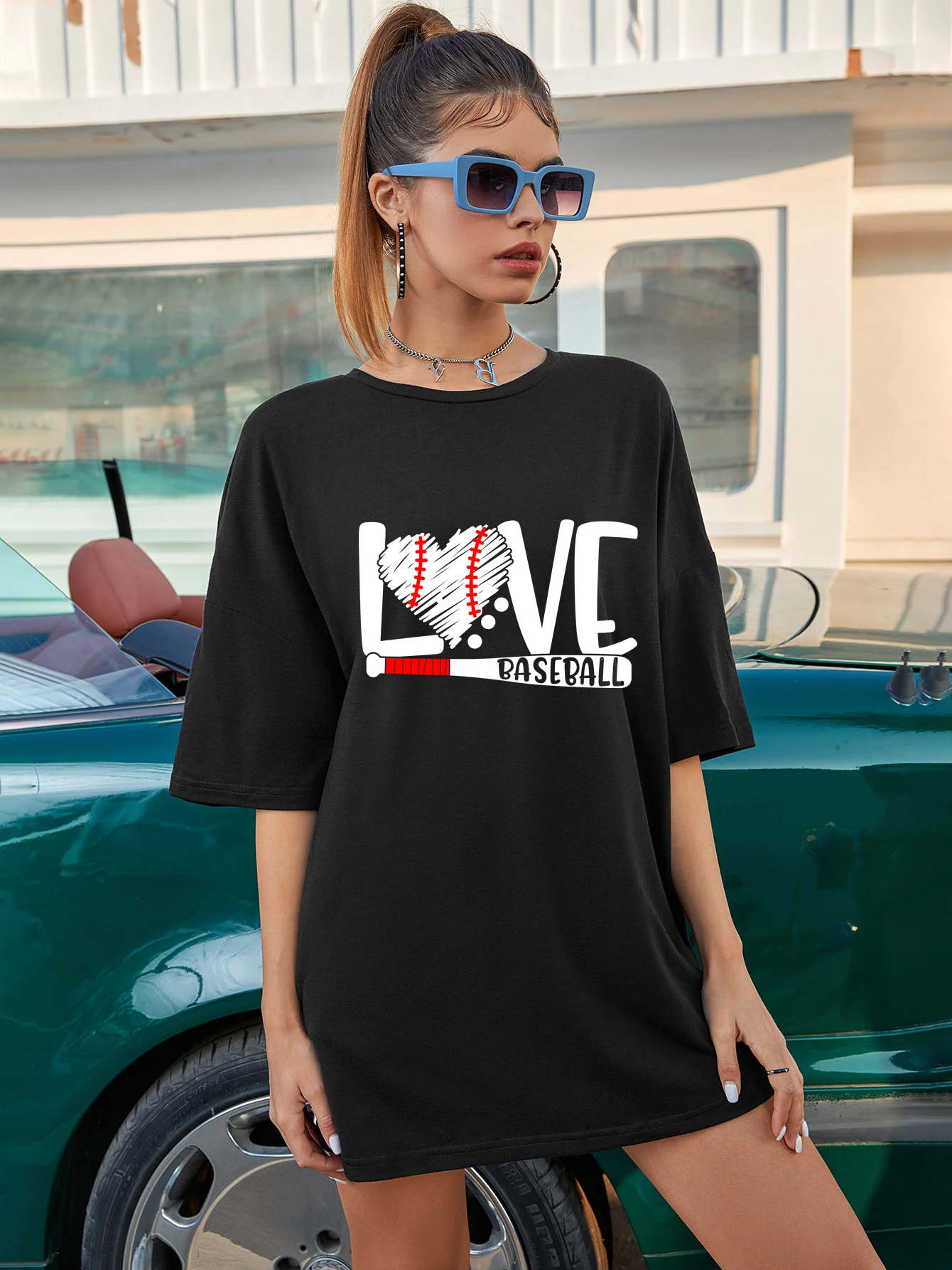 

colored love baseball oversized tshirt vintage women graphic sport tee shirt