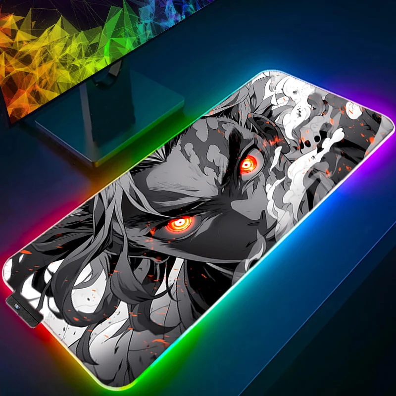 

RGB LED Desk Mat Mousepad Anime Mouse Pad PC Accessories Gamer D-demon Slayer Rengoku Kyoujurou Keyboard Pad Gaming Extended Mat