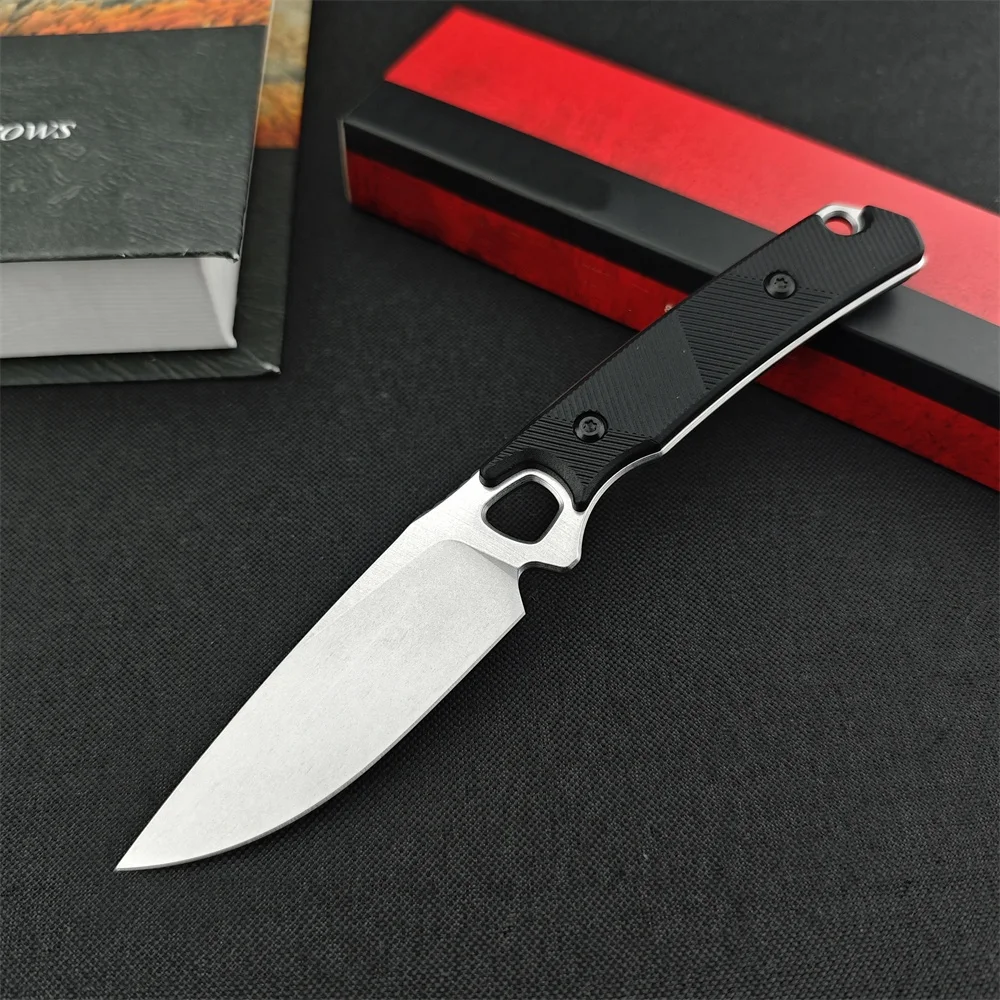 KS 2048 Steppe KS LEEK Fixed Knife 8Cr13Mov Stonewashed Drop Point Blade Black Nylon Fiber Handles Portable Tactical Knife