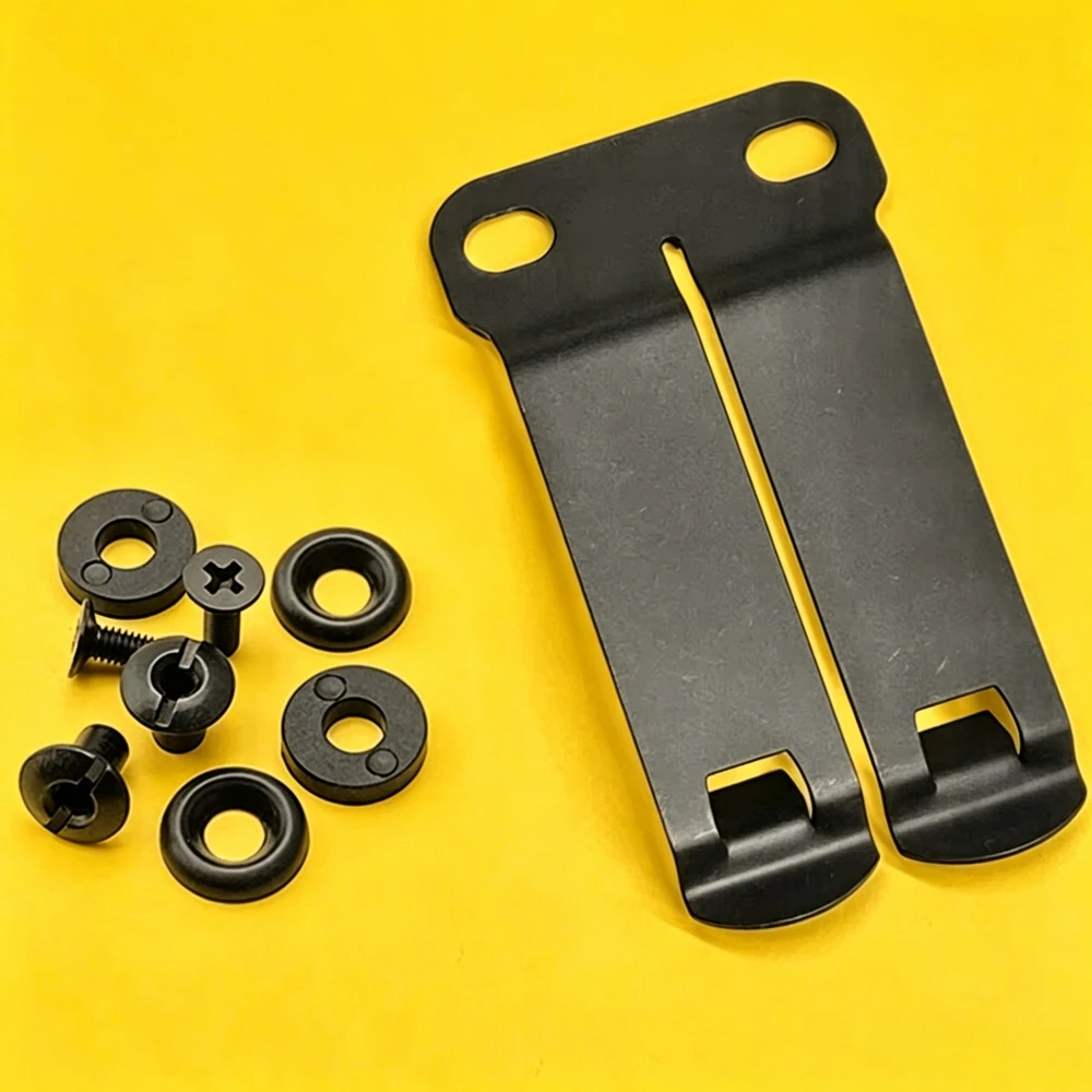 Black Steel Knife Pocket Belt Clip Set Complete Hardware Screws Gaskets for Folding Knife Repair Accessories