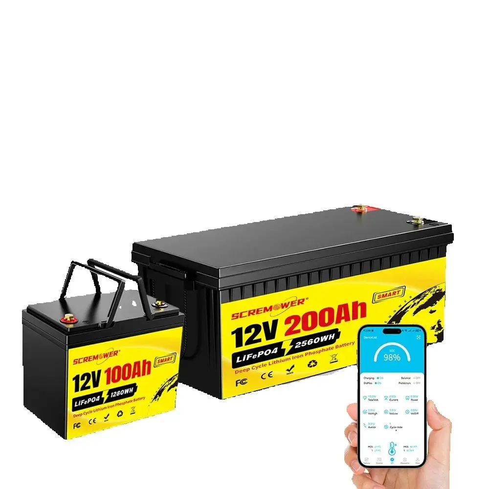 12V 100AH 200AH Bluetooth LiFePO4 Battery with Low Temperature Protection,Built-in 100A BMS,Perfect for RV, Camping,Home Energy