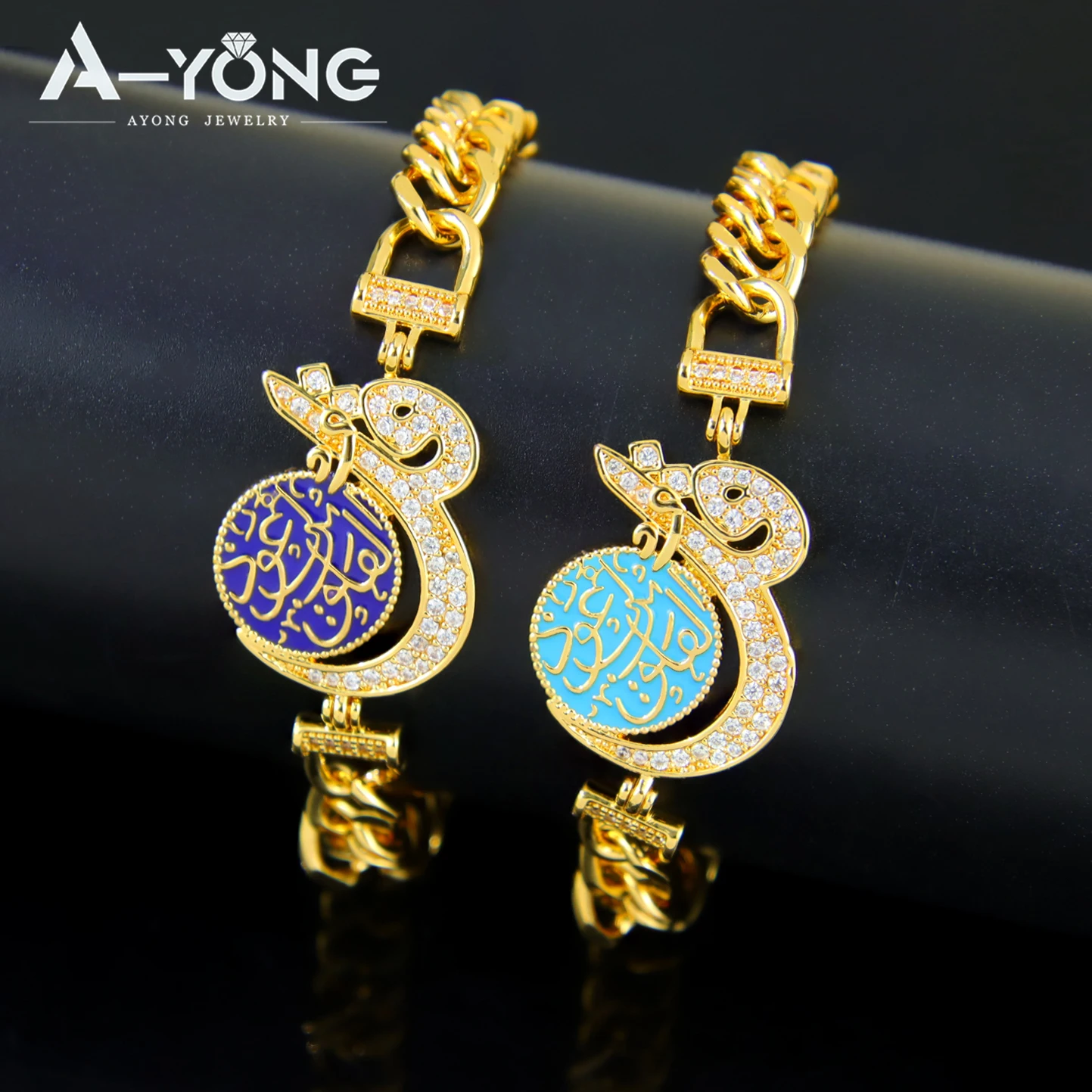 Saudi-Arabien Muslimisches Retro-Schmuckset 21 Karat vergoldet Dubai Hip Hop Zirkonia Kubanische Halskette Armband Marokkanische Hochzeitsschmuck – Detail 11