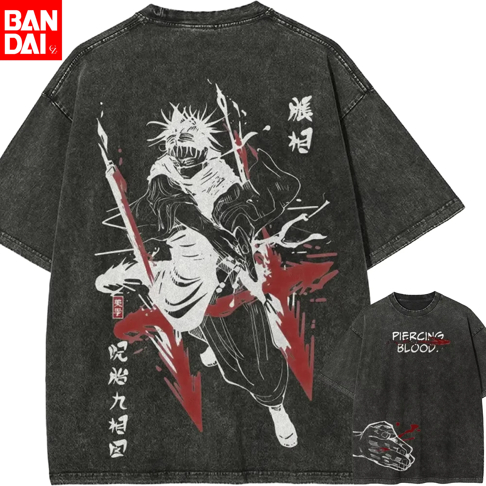 

Summer 2026 Jujutsu Kaisen Sukuna Hand Seal Washed Cotton T Shirt Men Retro Oversized Anime Tee Streetwear Gothic Harajuku Tops