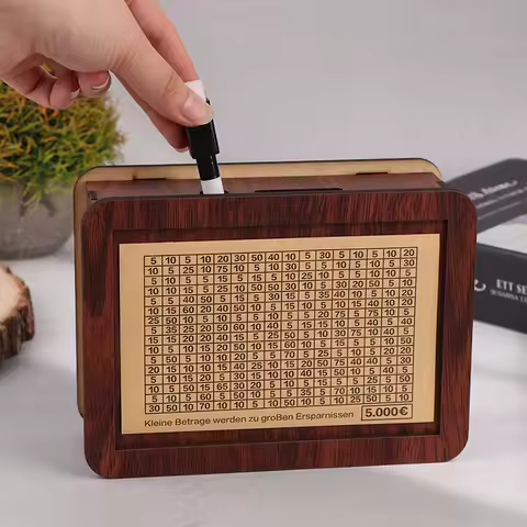 1 Set Wooden Piggy Bank Money Container Money Box For Cash Saving Treasure Coin Case 1000/5000/10000 Euro