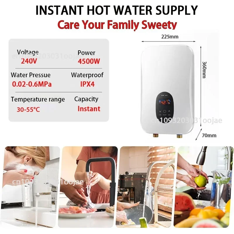 Tankless Hot Water Heater Electric 4500W 240V Instant Water Heater Under Sink Point of Use on Demand with Self Modulating Tech