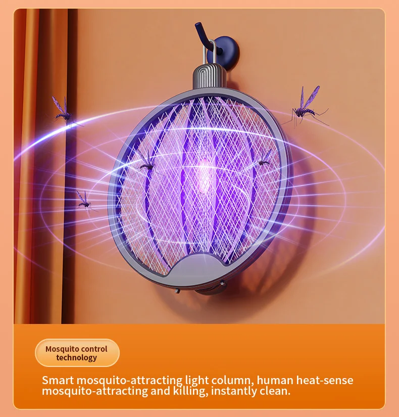 Faltbare elektrische Mückenklatsche, 3-in-1 elektrischer Mückenvernichter, Anti-Mücken-Lampe, wiederaufladbare, an der Wand montierte Mückenklatsche – Detail 3
