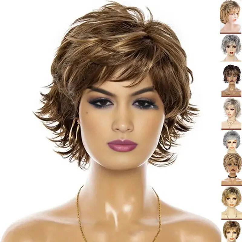 

Women Natural Daily Wigs Medium Wavy Layered Cut Synthetic Hair Capless Wigs