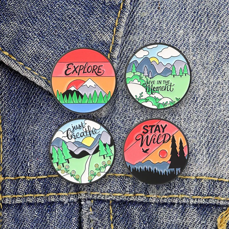 Mountain Wilderness Landscape Emaille-Abzeichen, Natur-Outdoor-Reversnadeln, inspirierende Broschen, Schmuck, Geschenk für Freunde – Detail 2