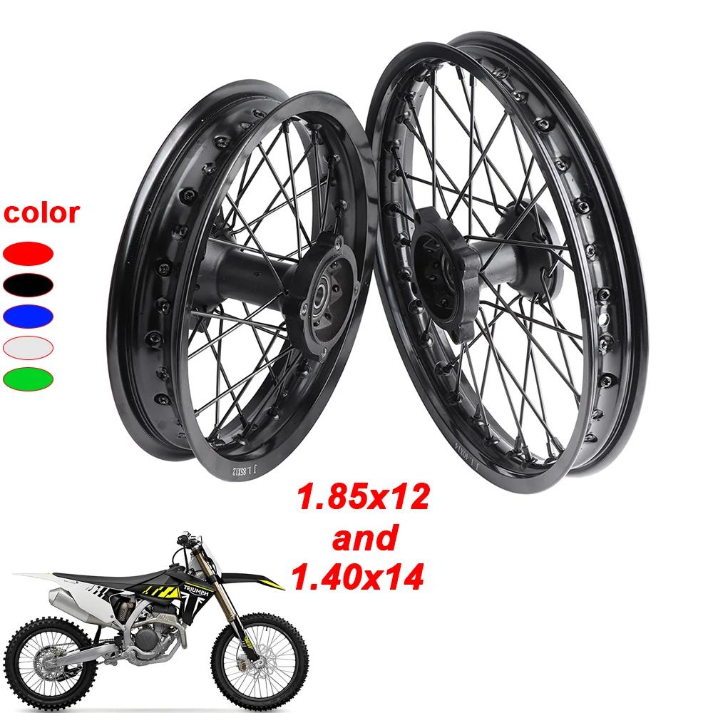

Motocross 15mm bearing hole front 1.40x14 inch rear 1.85x12 inch alloy wheel suitable for 160cc 150cc pit bike 12/14 inch wheel