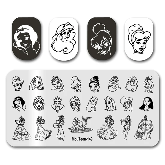 Nail Stamp MouTeen-212 Mixed Disney Cute Princess Nail Stamping Plates Manicure Set For Nail Art Stamper