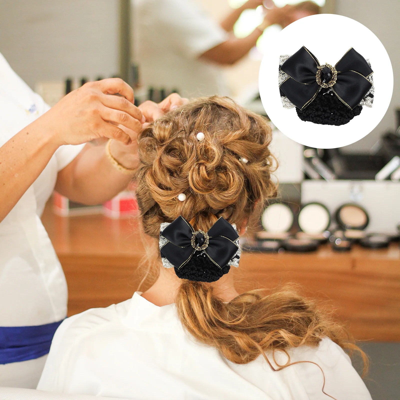 

2Pcs Hair Bun Cover Women Elegant Bowknot Hairnet Professional Nurse Hostess Hairstyle Accessory Clip Bun Net Barrette
