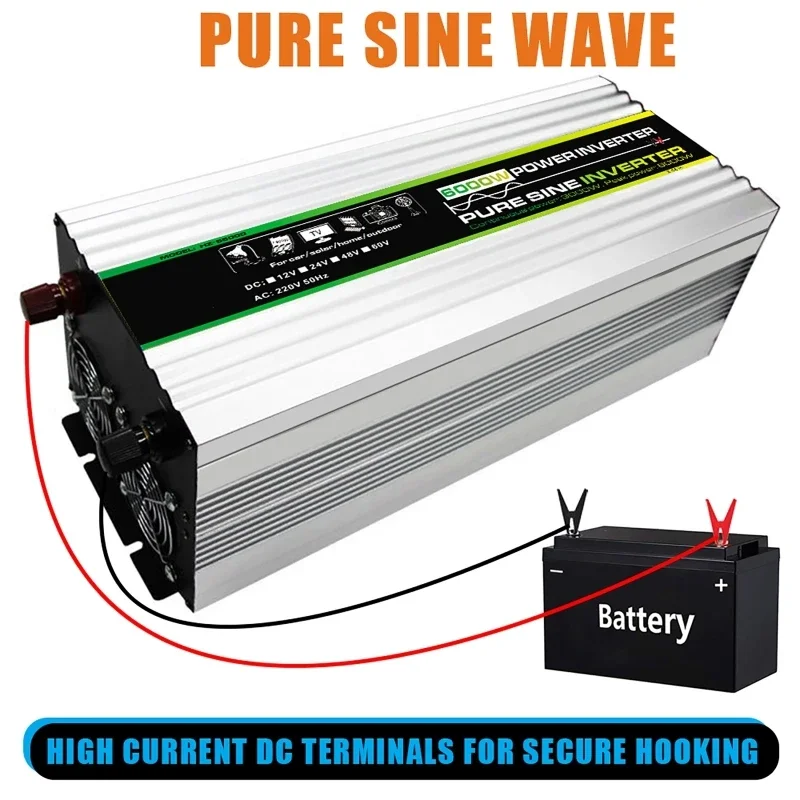 6000W Pure Sine Wave Power Inverter Solar System Solar Panel Home Outdoor Camping Wave Power Inverter 12V To 220V 50hz