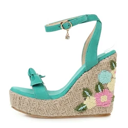 Wedge Sandals For Women Summer Shoes Embroidery Fashion Wedge Gladiator Flip Flops Casual Party Shoes Female Large Size 45 47