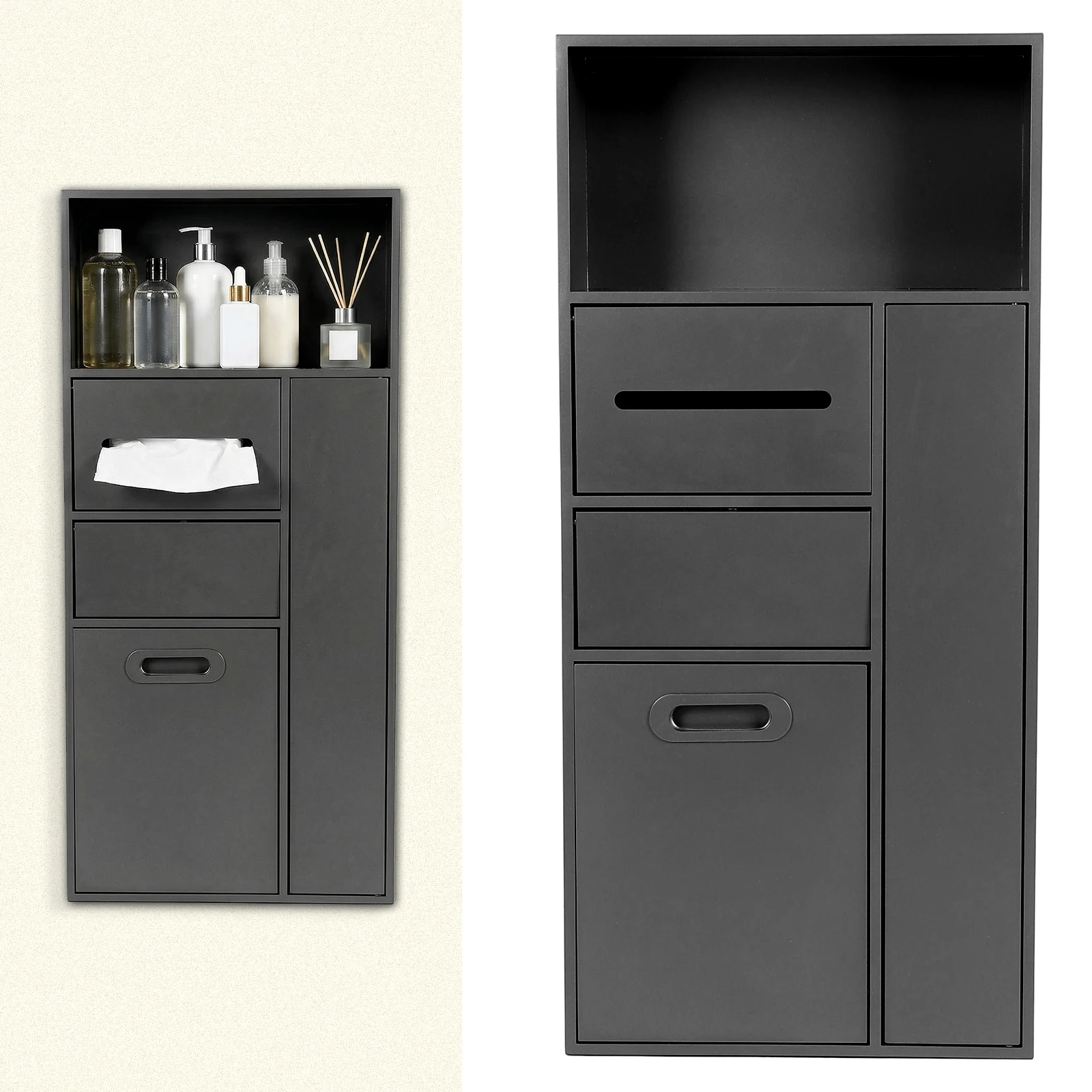 

Concealed Built-In Tissue Box with Trash Can & Paper Holder Push-Type Steel Shower Niche Waterproof for Bathroom/Kitchen/Hotel