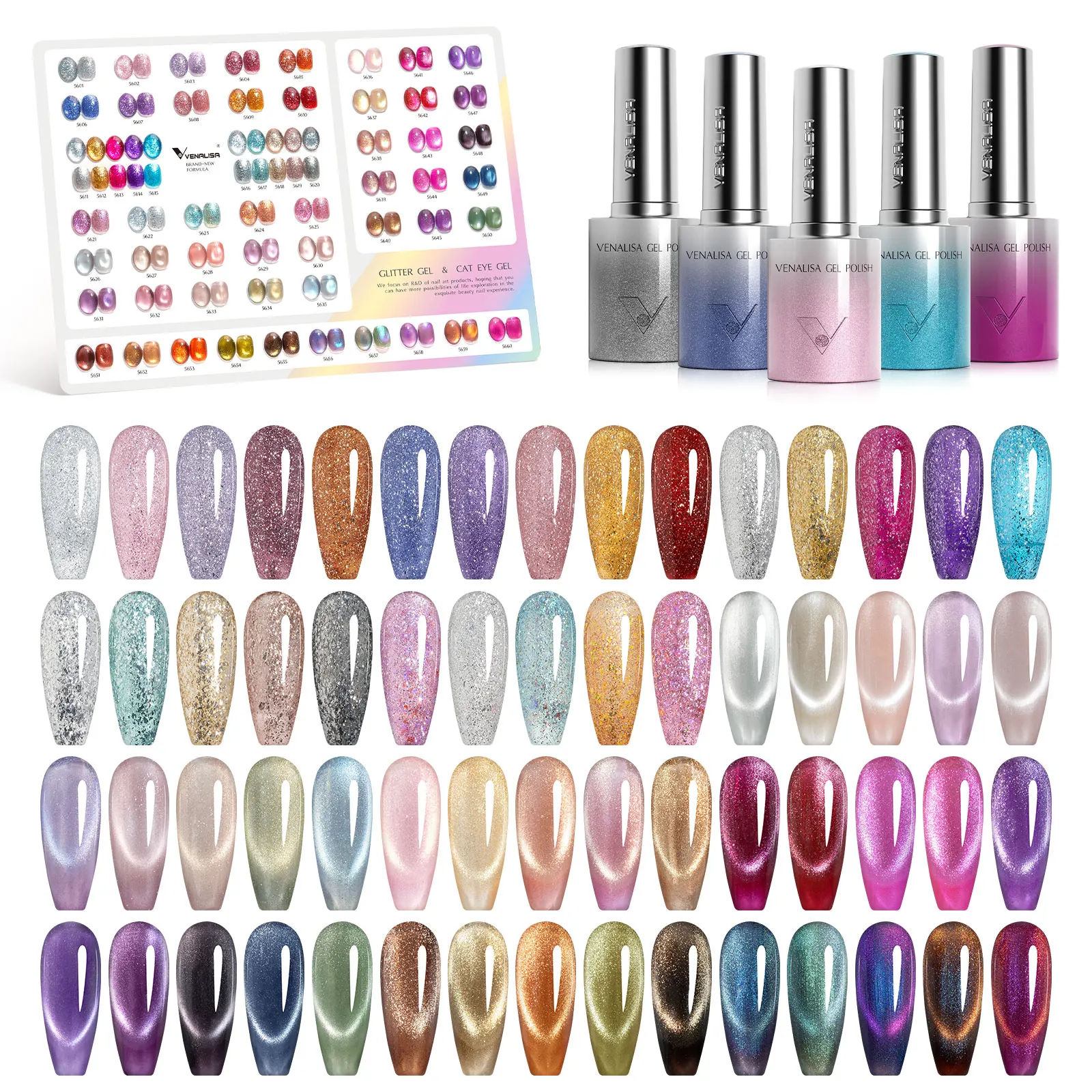 5pcs Set VENALISA HEMA FREE TPO FREE Winter Nails Color Cat Eye Gel Nail Polish Ultra Glitter Diamond Gel  UV LED Soak Off Nails